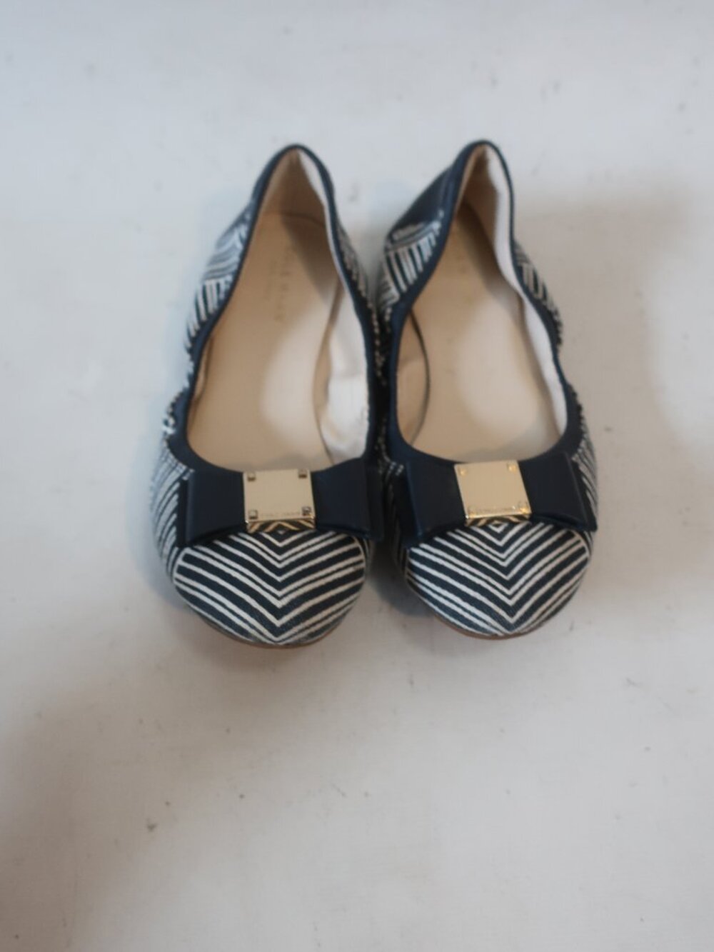 Womens Cole Haan Black, White Chevron Striped Tali Bow Ballet Flats 6